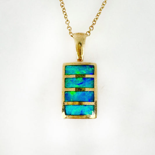 14K Yellow Gold  Inlay Opal Pendant with Diamonds