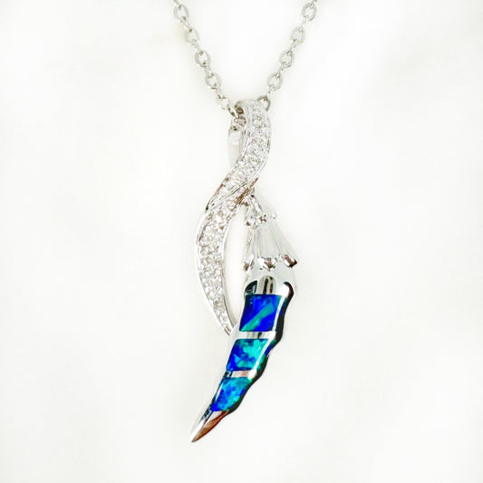 14K White Gold Inlay Opal Pendant with Diamonds