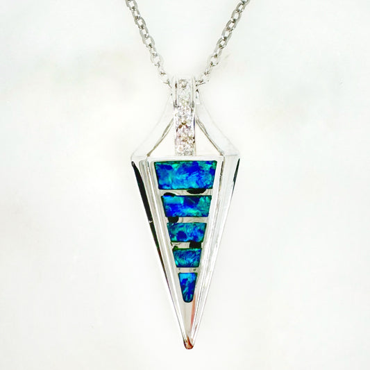 14K White Gold Inlay Opal Pendant with Diamonds