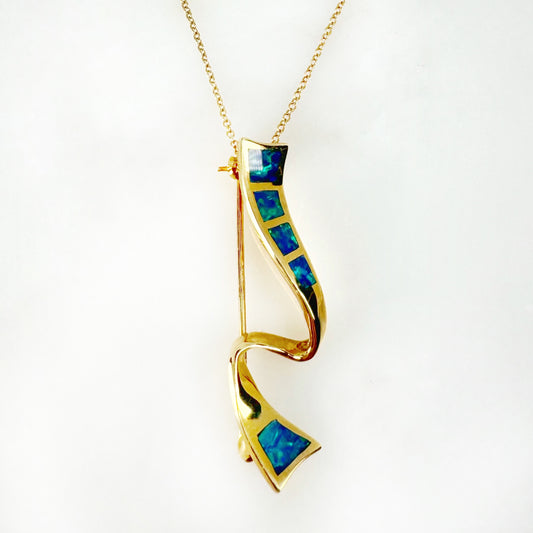 14K Yellow Gold Inlay Opal Brooch