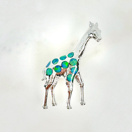 14K White Gold Inlay Opal Brooch with Diamonds