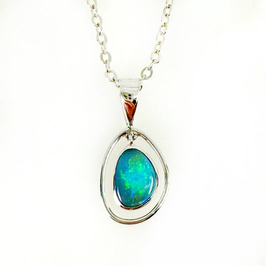 14K White Gold Freeform Solid White Opal - Free Form Pendant