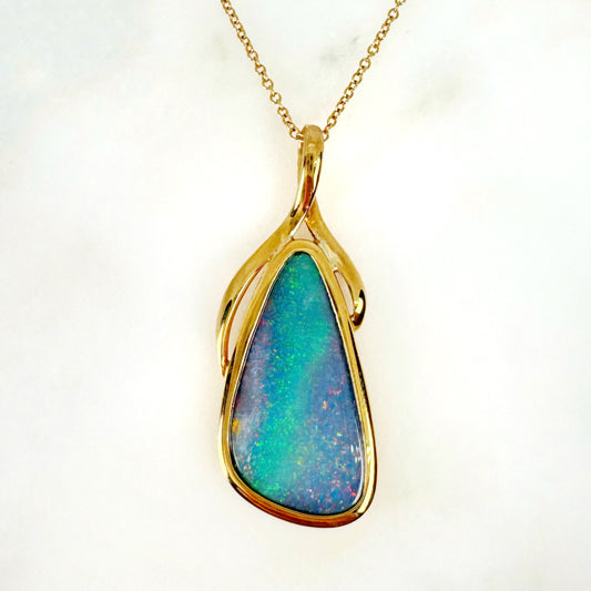 14K Yellow Gold Freeform Doublet Opal - Free Form Pendant