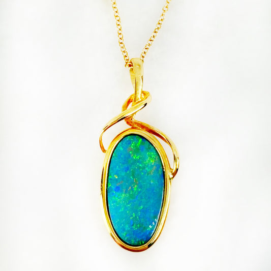 14K Yellow Gold Freeform Doublet Opal - Free Form Pendant