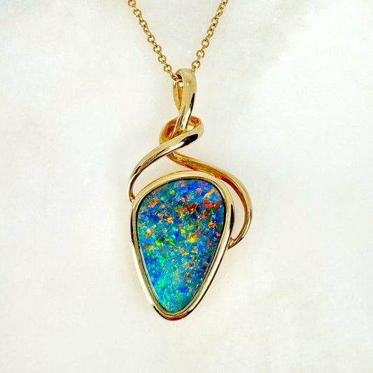 14K Yellow Gold Freeform Doublet Opal - Free Form Pendant