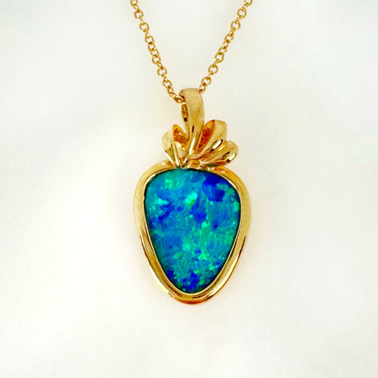 14K Yellow Gold Freeform Doublet Opal - Free Form Pendant