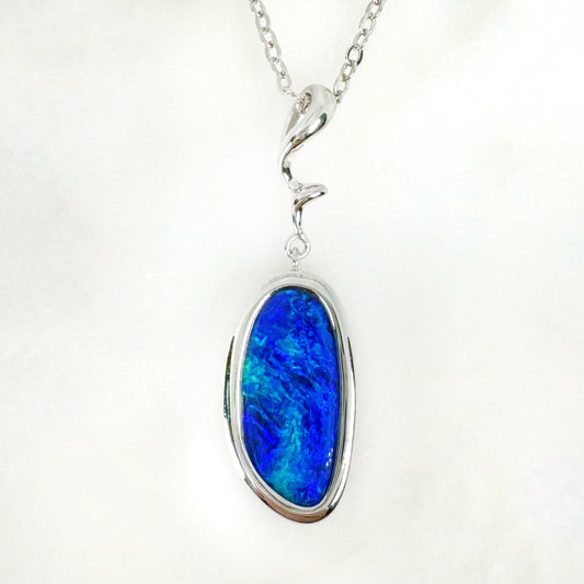 14K White Gold Freeform Doublet Opal - Free Form Pendant