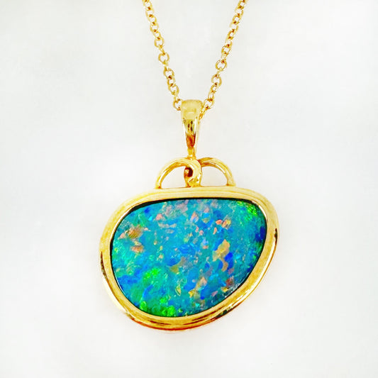 14K Yellow Gold Freeform Doublet Opal - Free Form Pendant