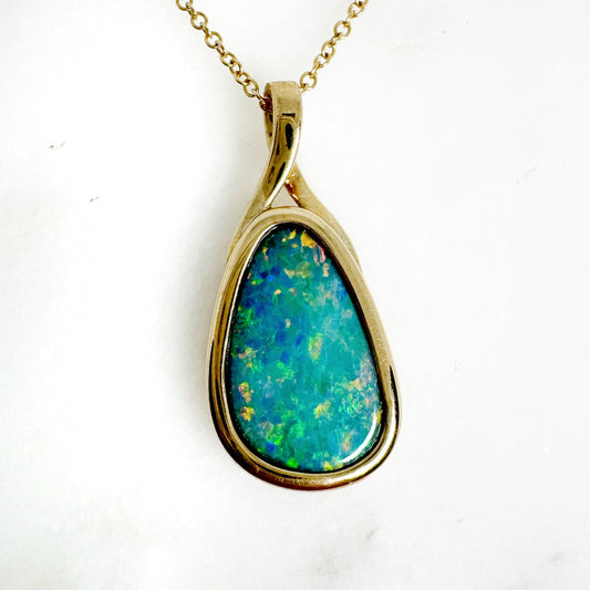 14K Yellow Gold Freeform Doublet Opal Pendant