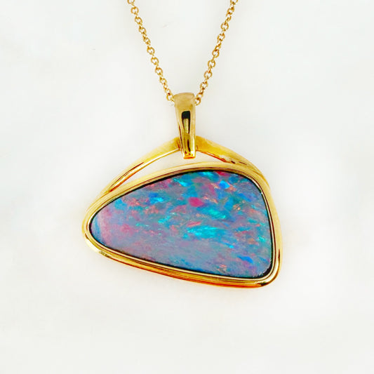 14K Yellow Gold Freeform Doublet Opal - Free Form Pendant