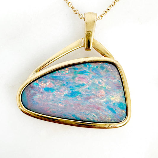 14K Yellow Gold Freeform Doublet Opal Pendant