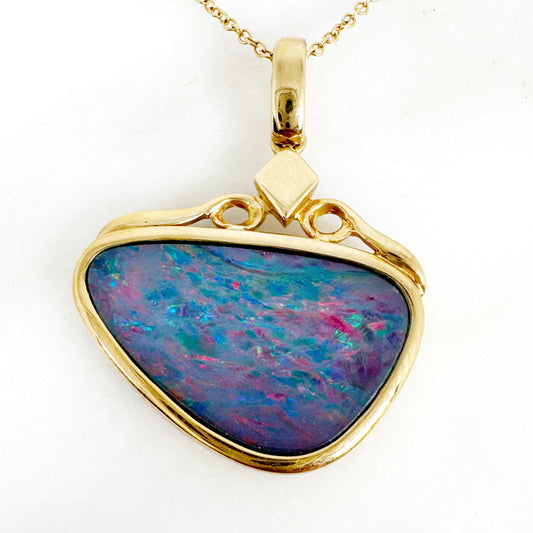 14K Yellow Gold Freeform Doublet Opal Pendant