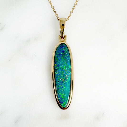 14K Yellow Gold Freeform Doublet Opal Pendant