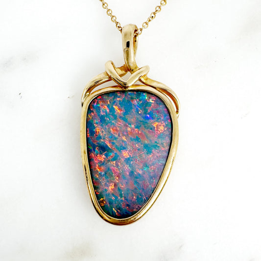 14K Yellow Gold Freeform Doublet Opal Pendant