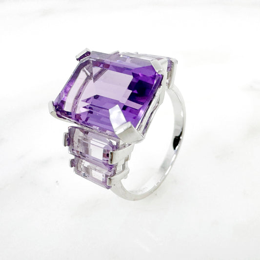 18K White Gold Octagon & Freeform Amethyst  Ring