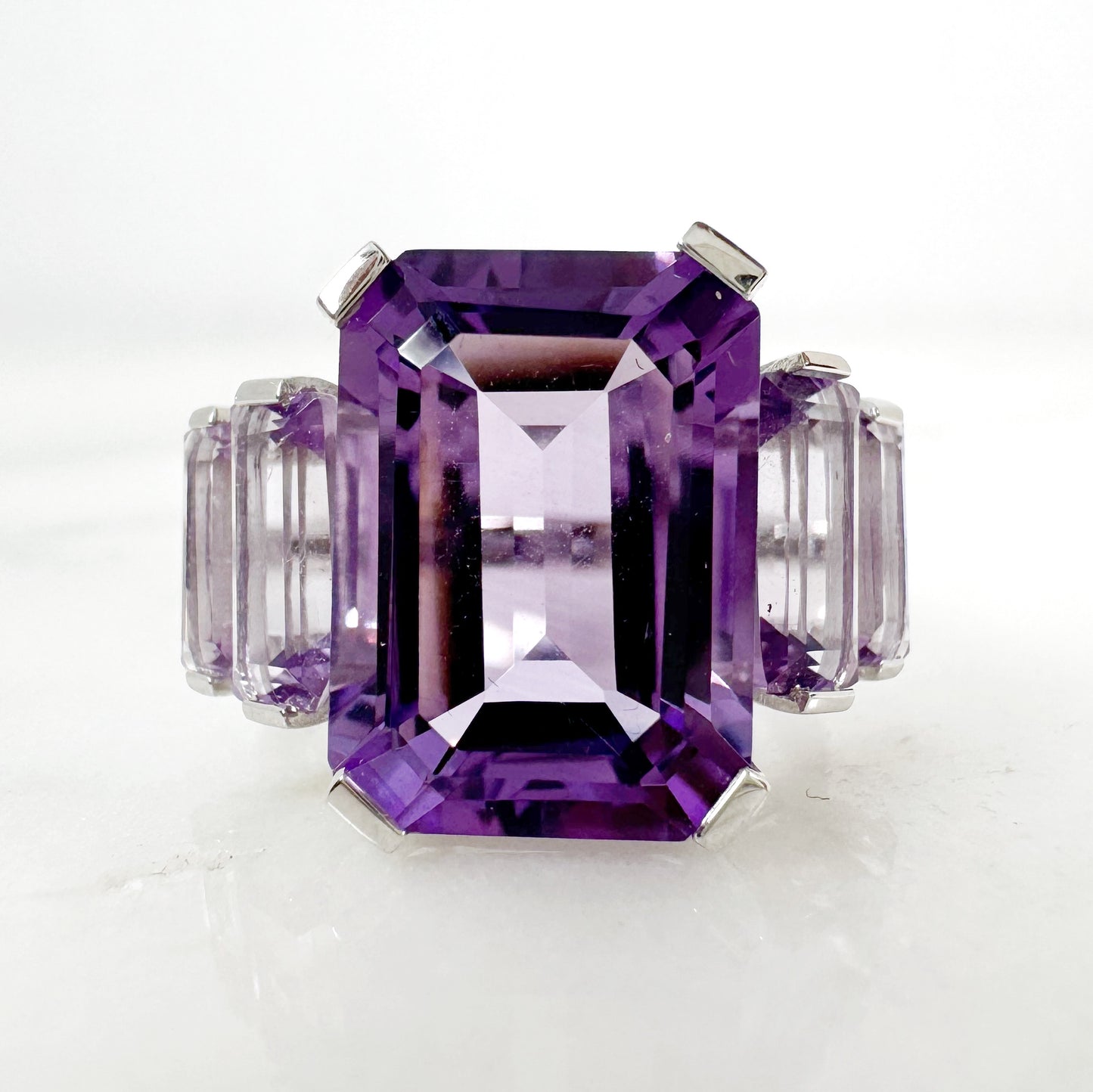 18K White Gold Octagon & Freeform Amethyst  Ring