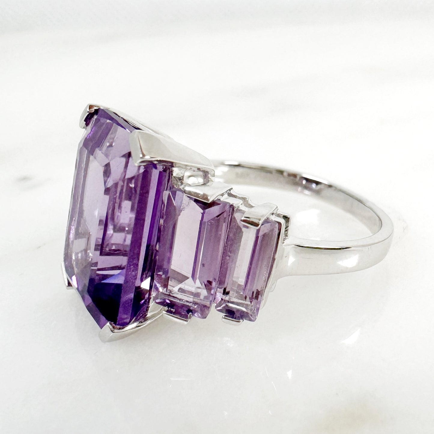 18K White Gold Octagon & Freeform Amethyst  Ring