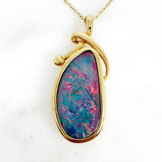 14K Yellow Gold Freeform Doublet Opal Pendant