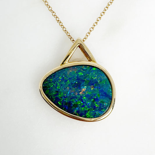 14K Yellow Gold Freeform Doublet Opal Pendant