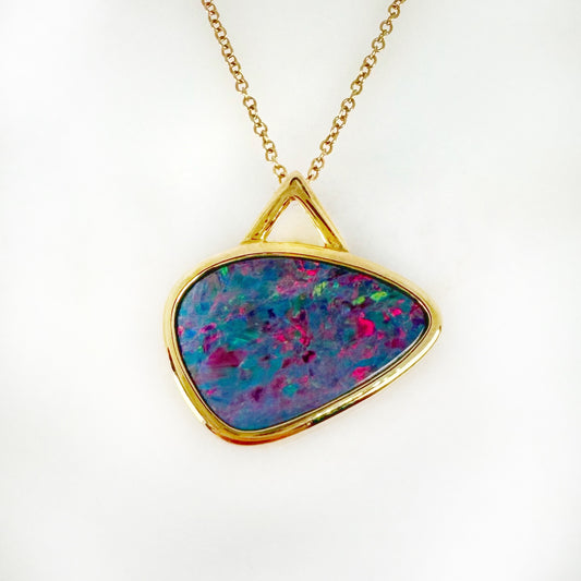 14K Yellow Gold Freeform Doublet Opal - Free Form Pendant