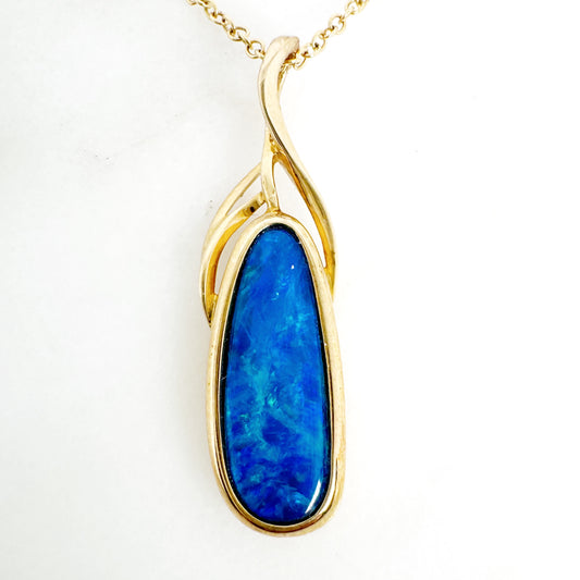 14K Yellow Gold Freeform Doublet Opal Pendant