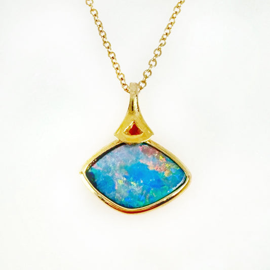 14K Yellow Gold Freeform Doublet Opal - Free Form Pendant