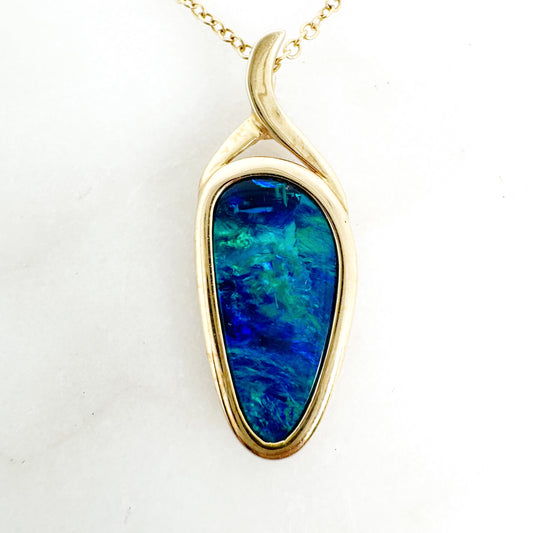 14K Yellow Gold Freeform Doublet Opal Pendant