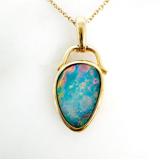 14K Yellow Gold Freeform Doublet Opal Pendant