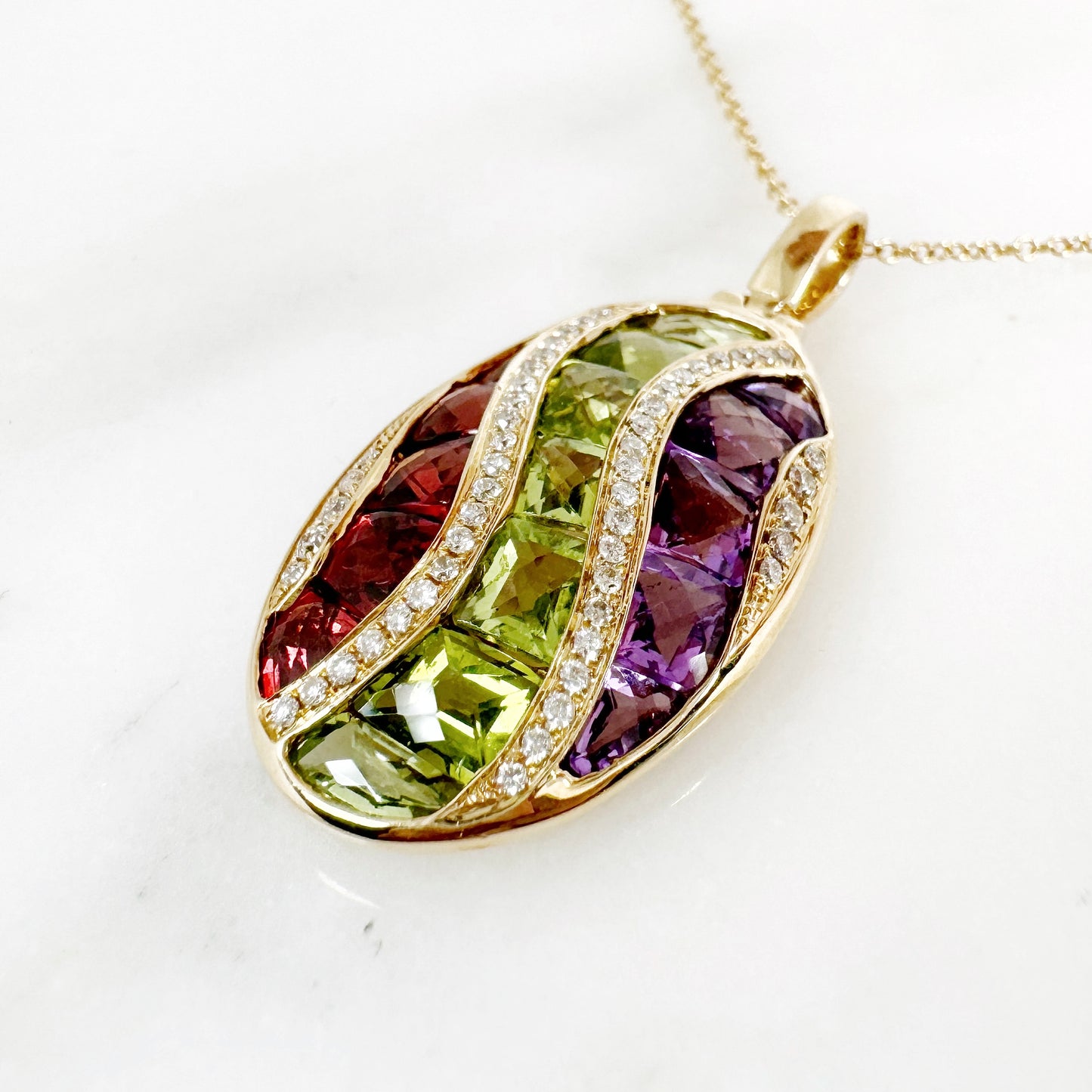 14K Yellow Gold Freeform Multi-Stone Pendant with Diamonds