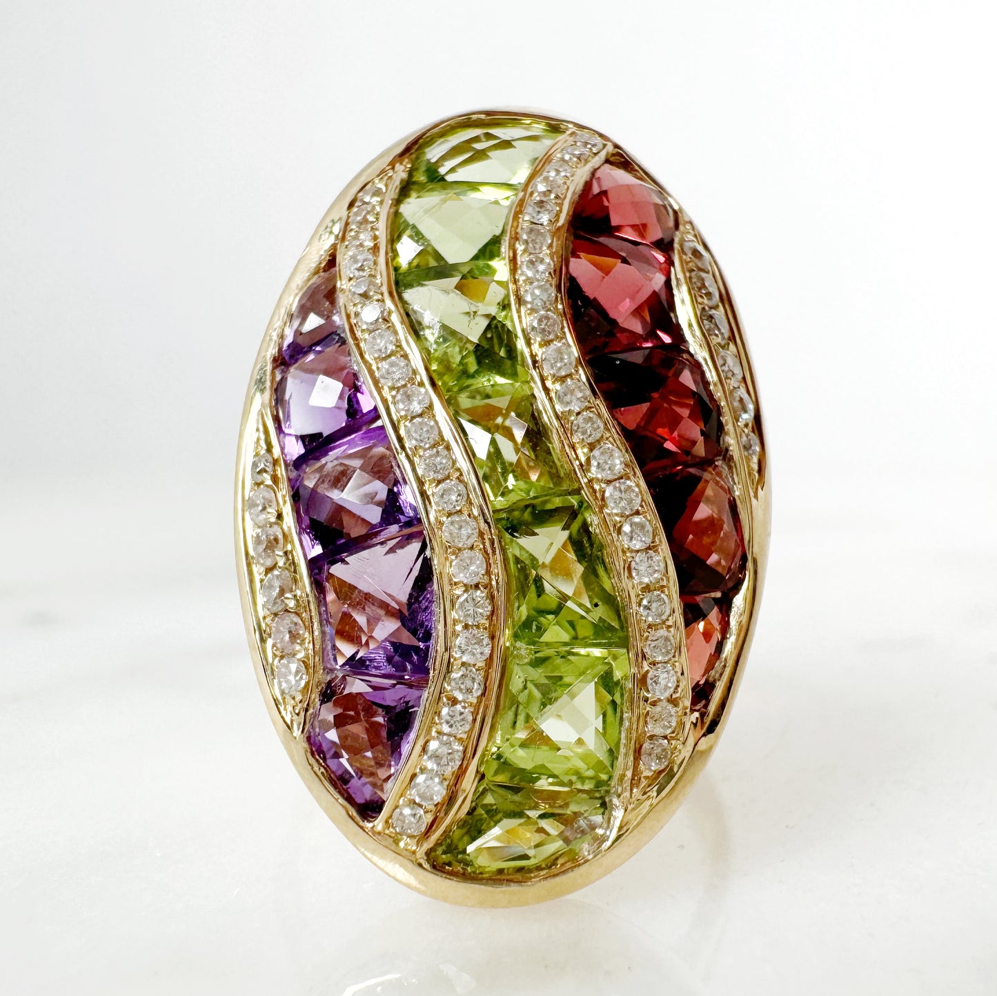 14K Yellow Gold Freeform Multi-Stone Ring with Diamonds