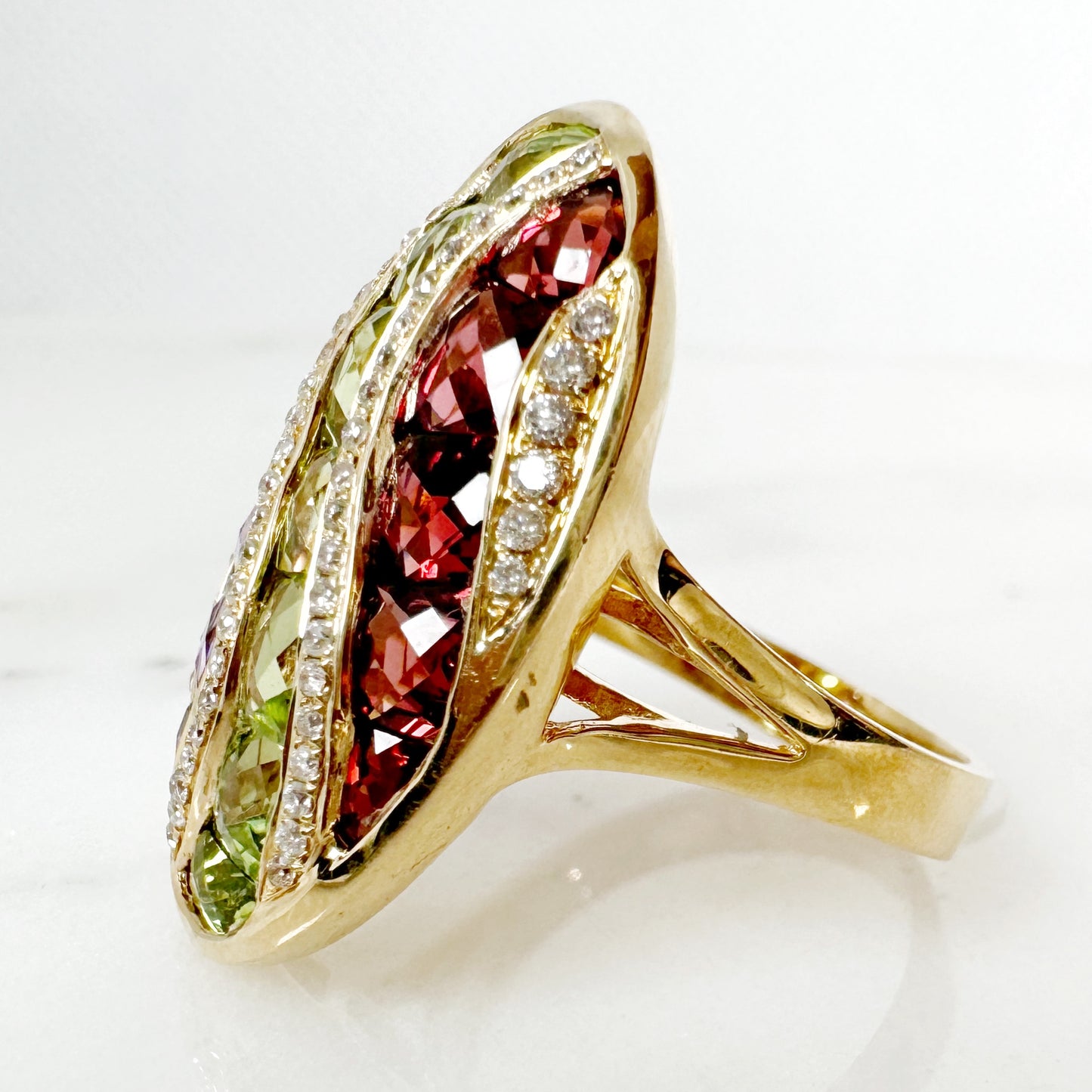 14K Yellow Gold Freeform Multi-Stone Ring with Diamonds