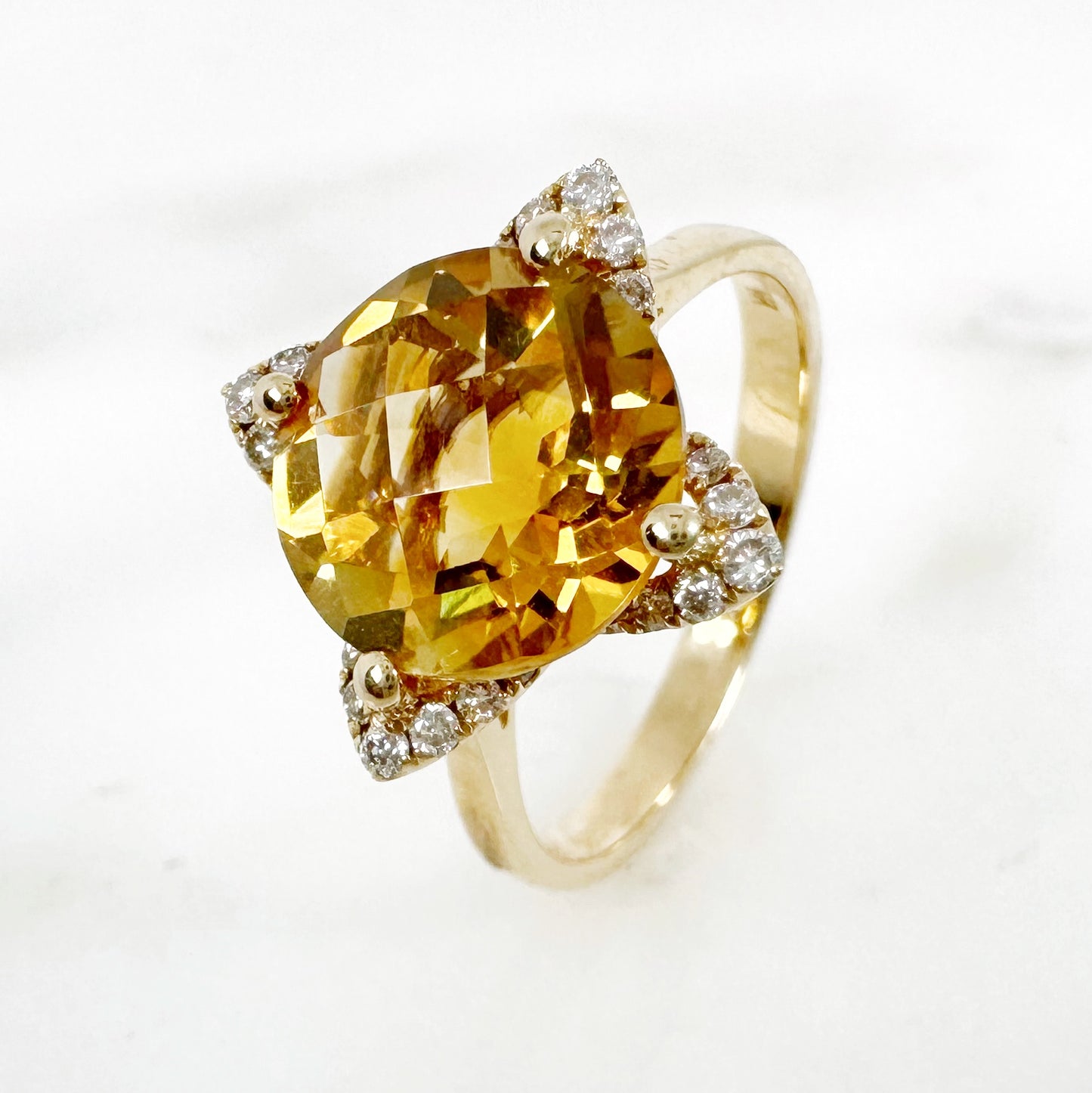 14K Yellow Gold Round Citrine Ring with Diamonds