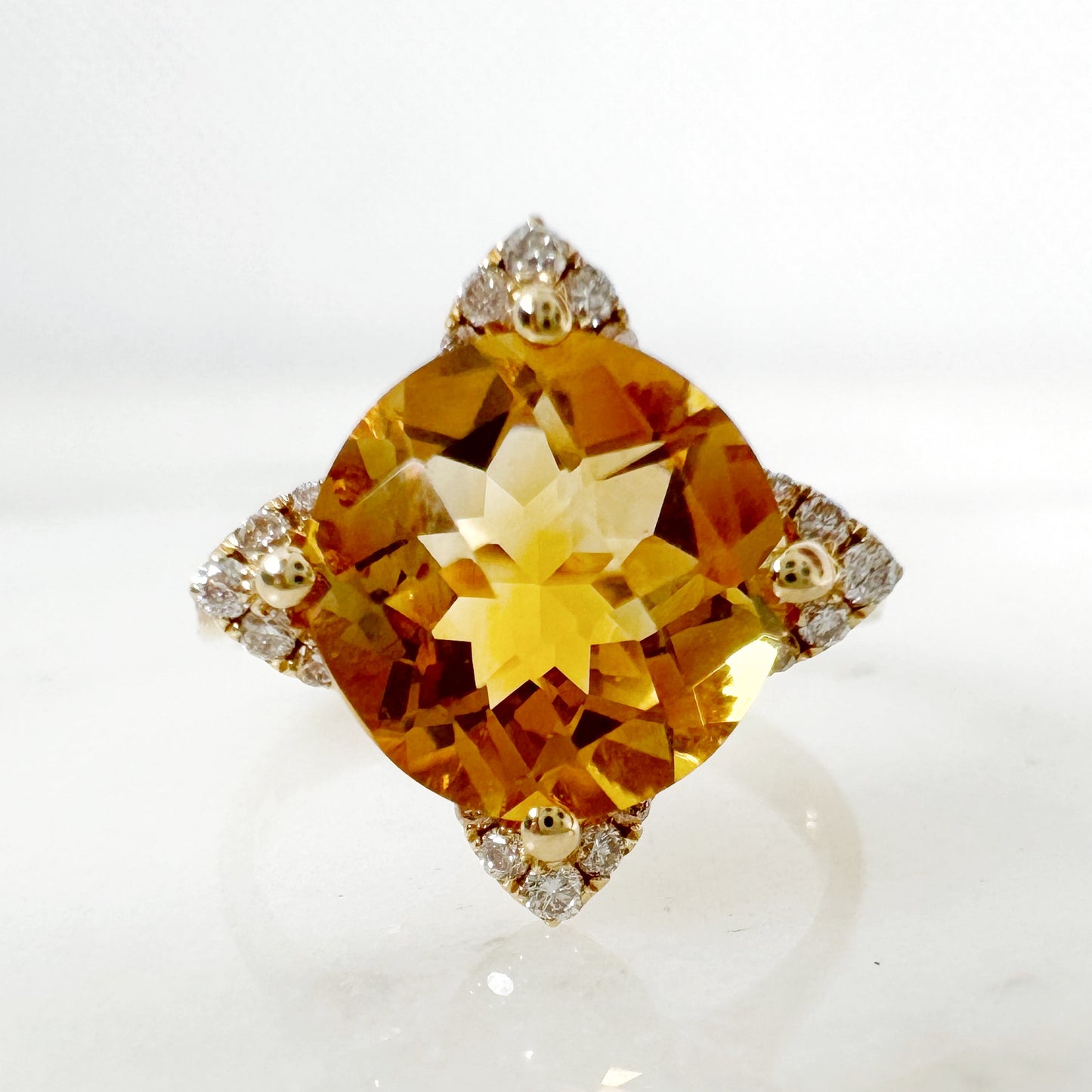 14K Yellow Gold Round Citrine Ring with Diamonds