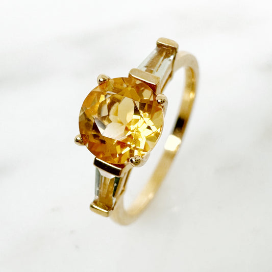 18K Yellow Gold Round Citrine Ring