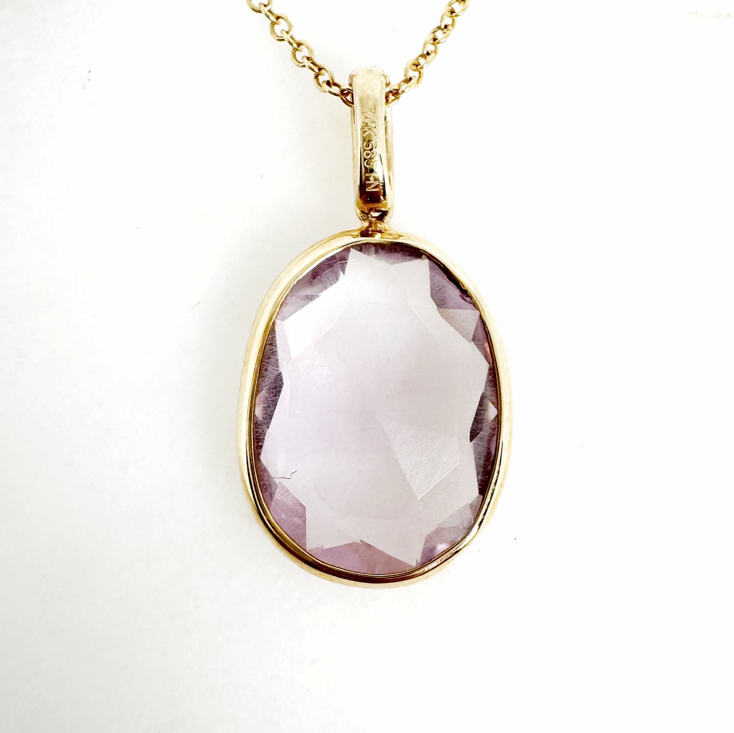 14K Yellow Gold Oval Pink Amethyst Pendant