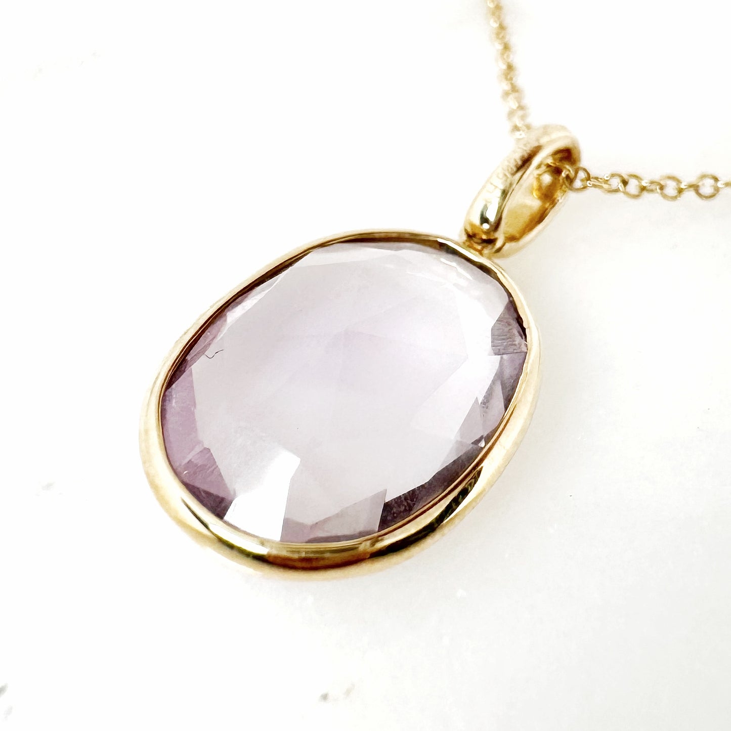 14K Yellow Gold Oval Pink Amethyst Pendant