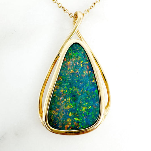 14K Yellow Gold Freeform Doublet Opal Pendant