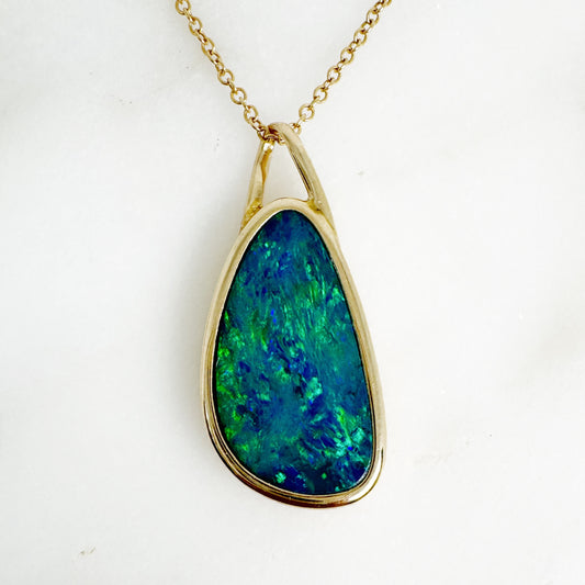 14K Yellow Gold Freeform Doublet Opal Pendant