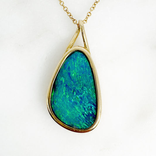 14K Yellow Gold Freeform Doublet Opal Pendant