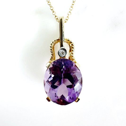 14k Yellow Gold Amethyst Pendant with Diamonds