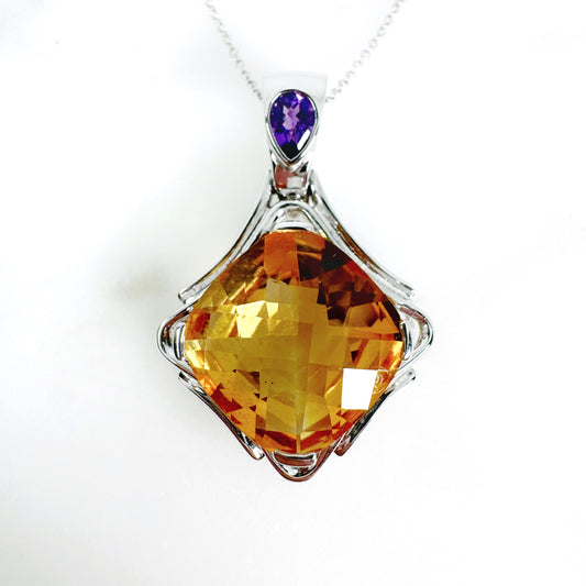 14k White Gold Citrine & Amethyst Pendant