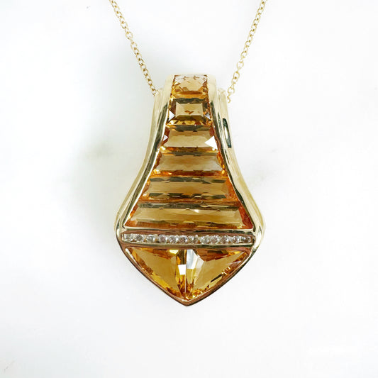 14k Yellow Gold Citrine Pendant with Diamonds