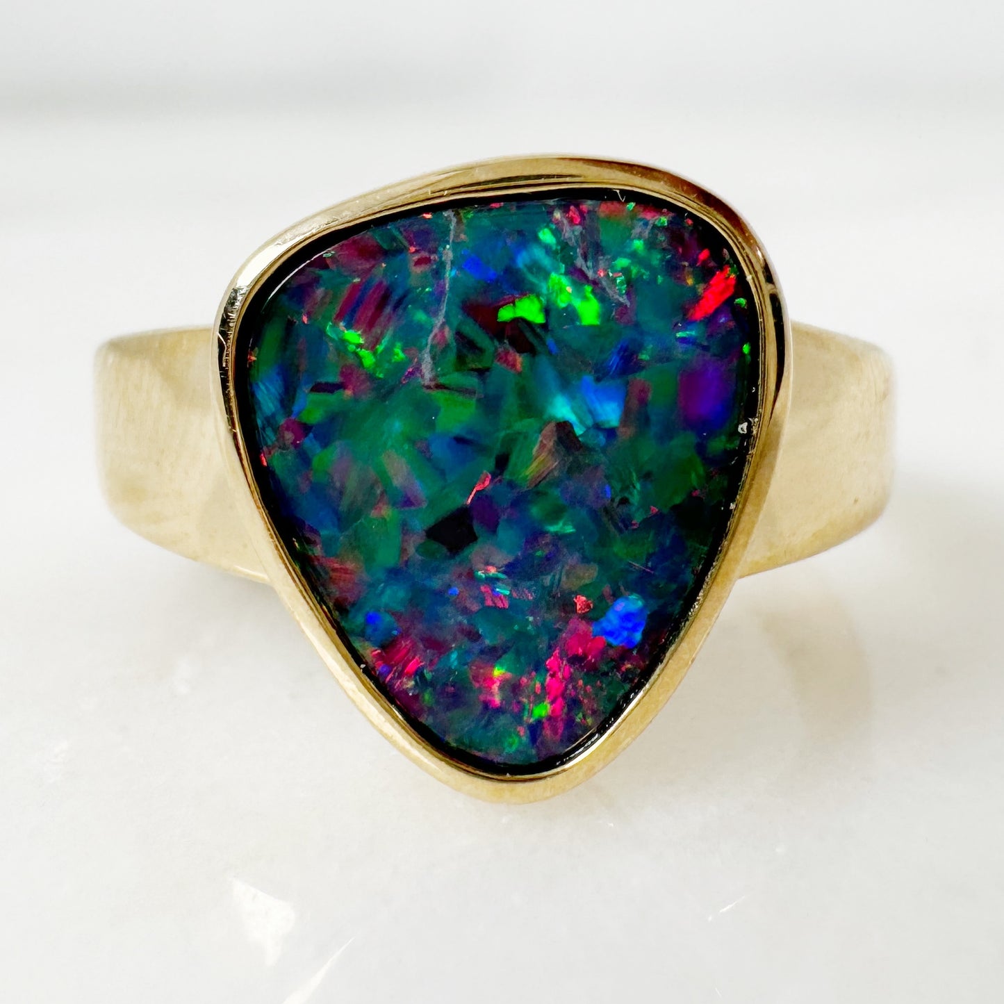 14K Yellow Gold Freeform Australian Doublet Opal Ring