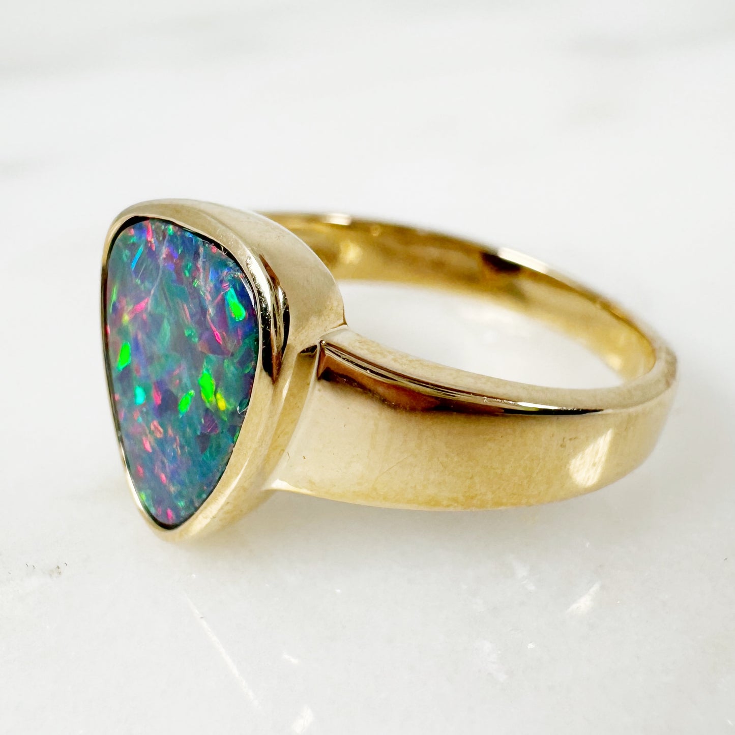 14K Yellow Gold Freeform Australian Doublet Opal Ring