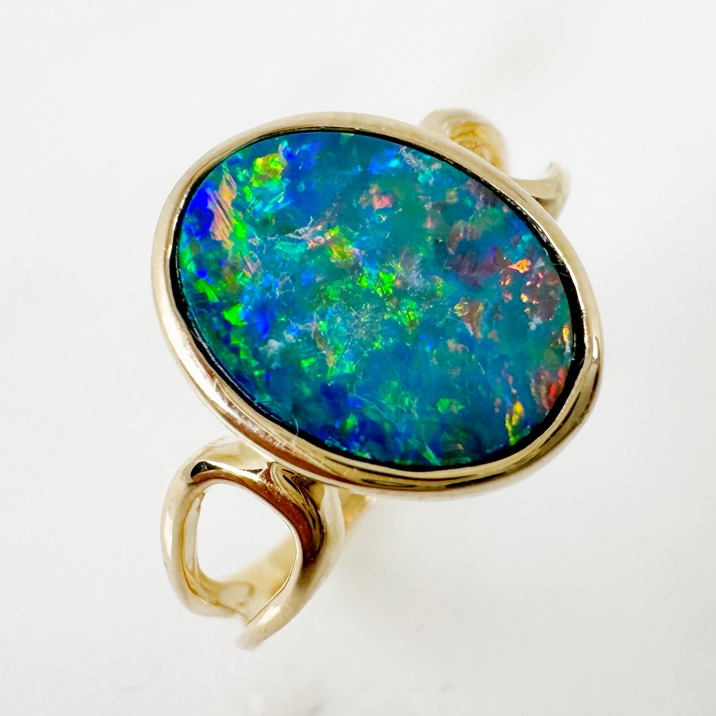 14K Yellow Gold Oval Australian Doublet Opal Ring