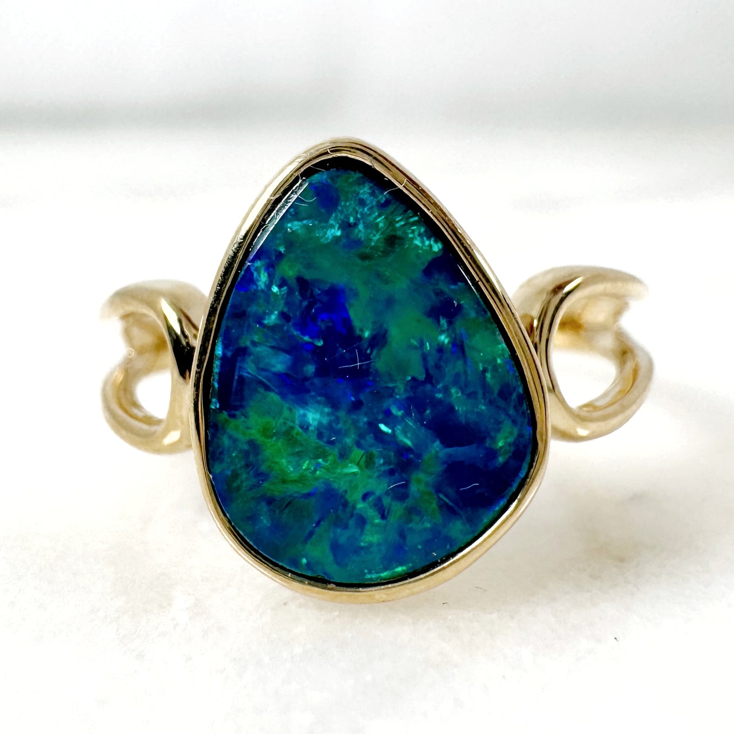 14K Yellow Gold Freeform Australian Doublet Opal Ring