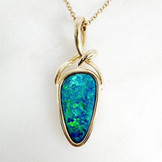 14K Yellow Gold Freeform Doublet Opal Pendant