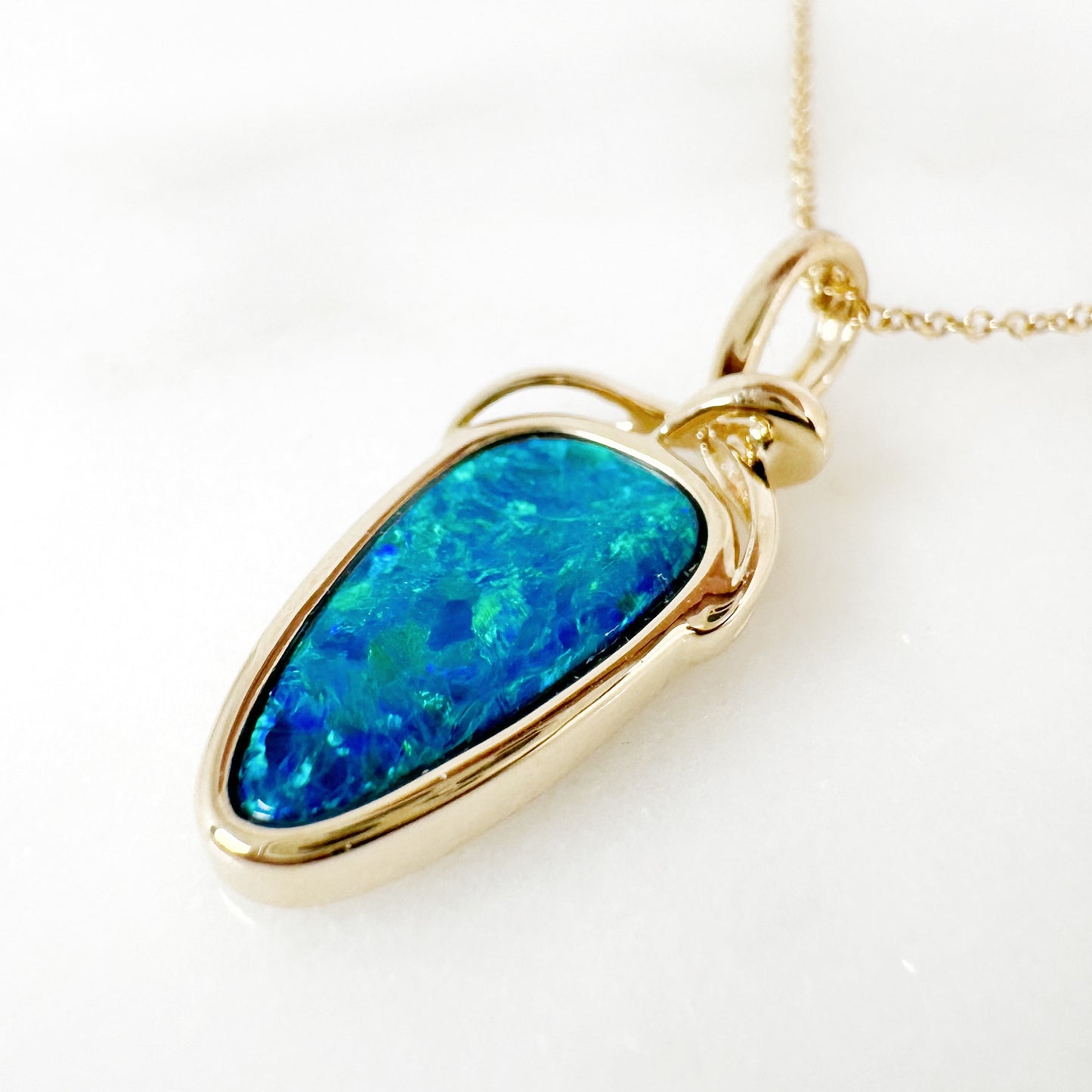 14K Yellow Gold Freeform Doublet Opal Pendant