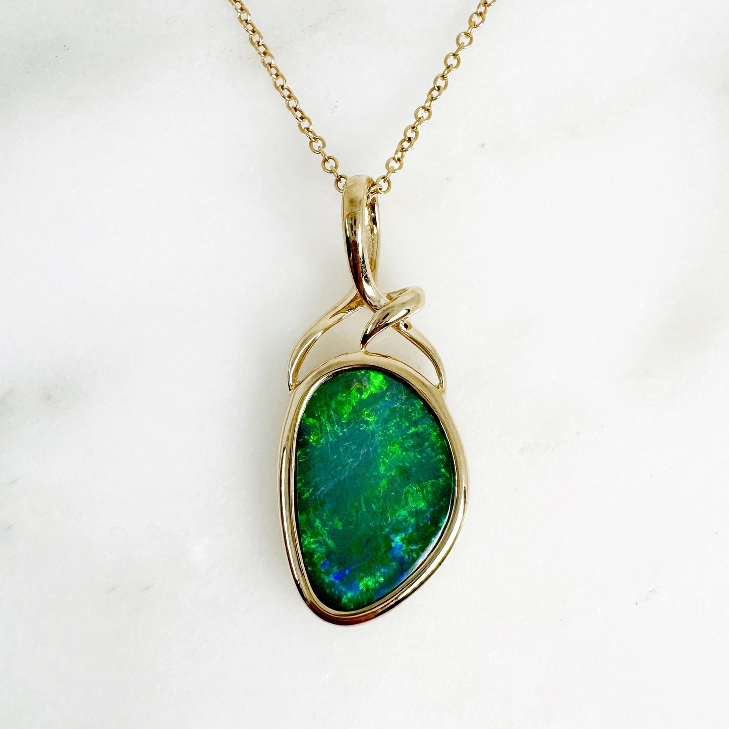 14K Yellow Gold Freeform Doublet Opal Pendant