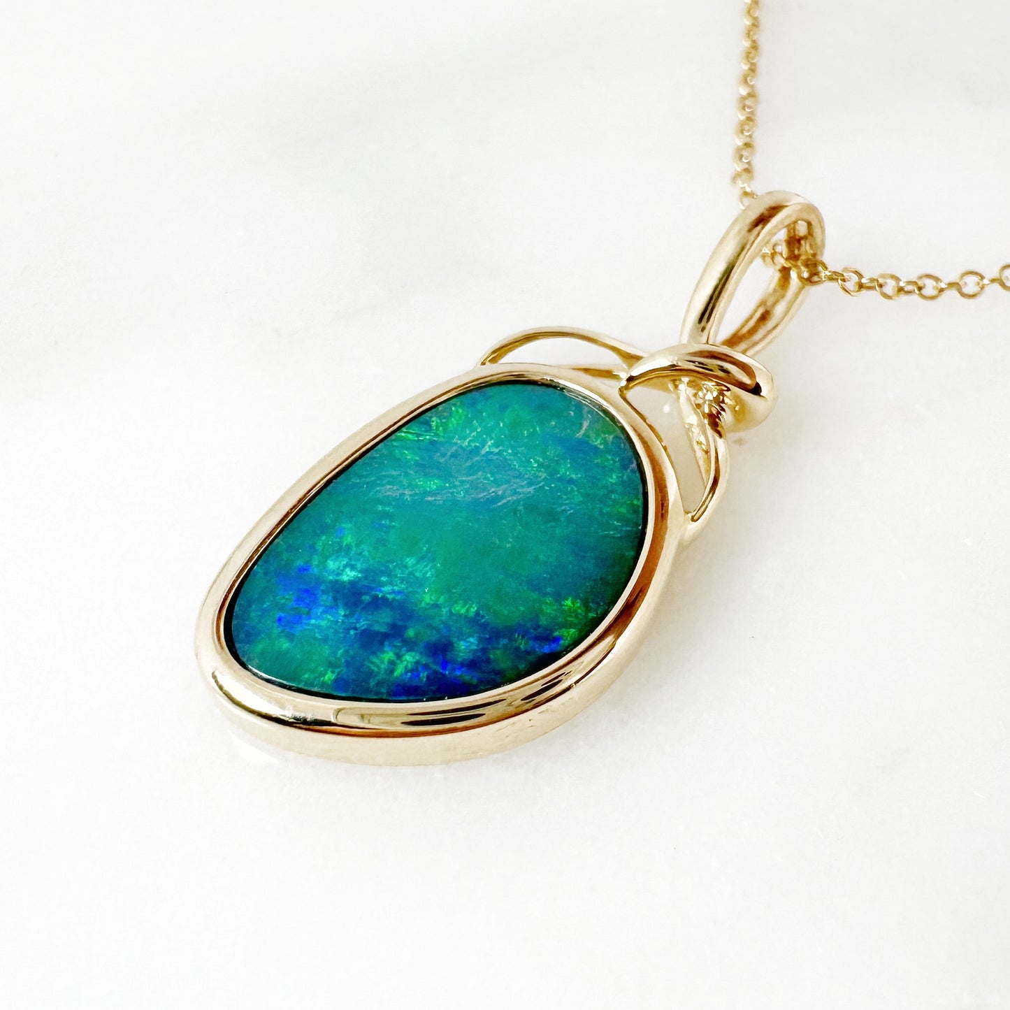 14K Yellow Gold Freeform Doublet Opal Pendant